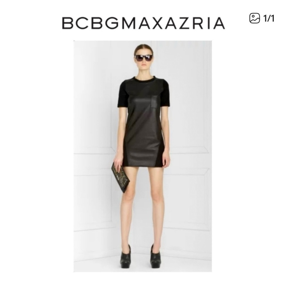 BCBGMaxAzria Black T-Shirt Dress Leather